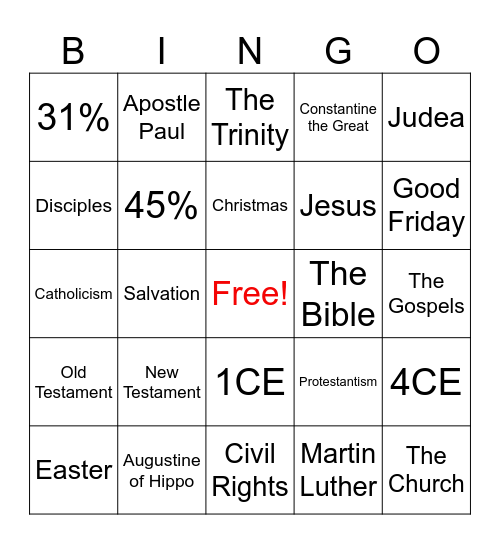 Christianity Bingo Card