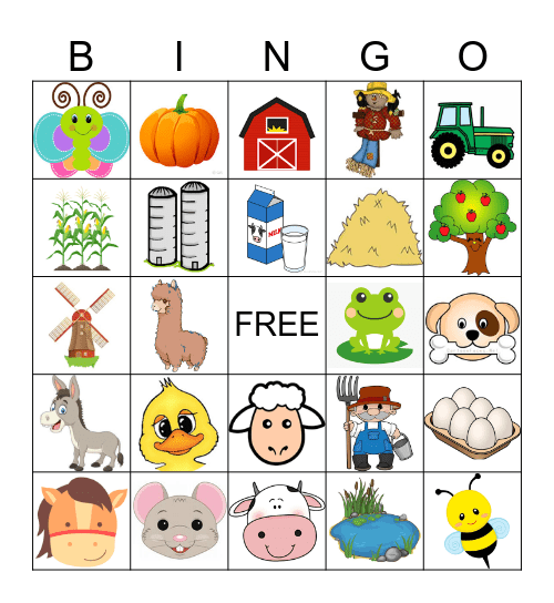 Farm Animals Bingo Card