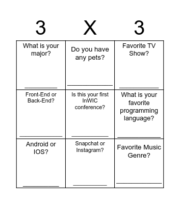 InWIC 2016 Bingo Card