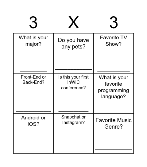 InWIC 2016 Bingo Card