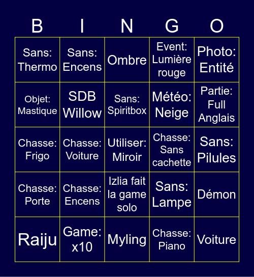 Phasmophobia Bingo Card