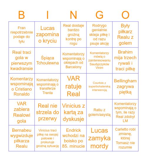 Real Madryt live bingo (home) Bingo Card