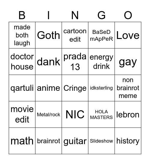 bingotok Bingo Card