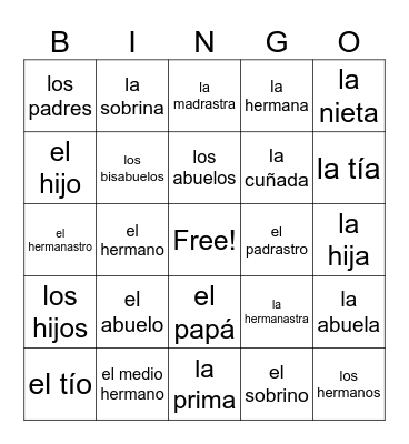 La familia Bingo Card