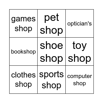Shops Bingo Card
