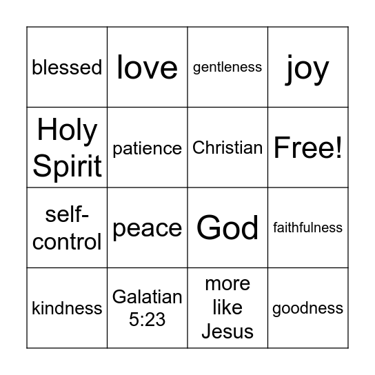 Fruit of the Spirit Bingo Card