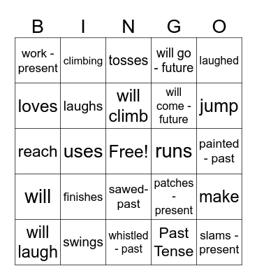 Verb Tenses Bingo Card