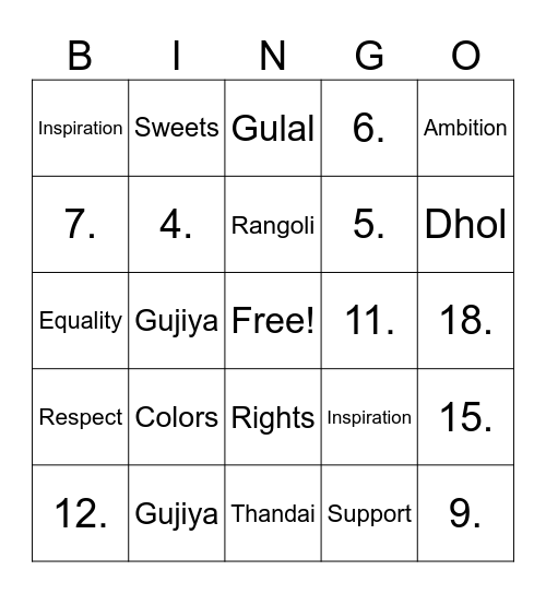 Mark the word on your card when it is called out. If you have five squares in a row, say BINGO! Bingo Card