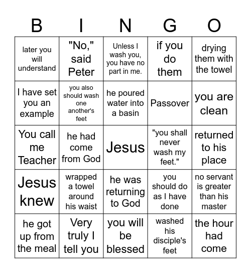 John 13:1-17 Bingo Card