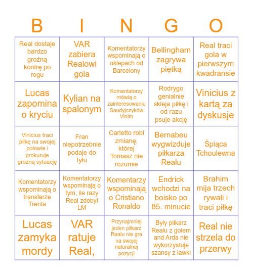Real Madryt live bingo (home) Bingo Card