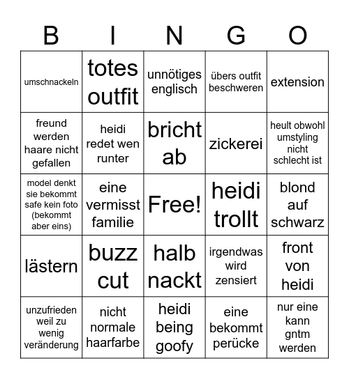 gntm umstyling 2025 Bingo Card