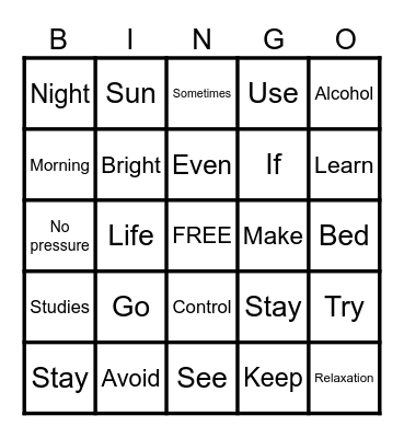 SLEEP HYGIENE Bingo Card