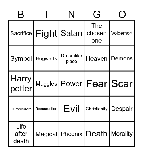 Harry Potter Bingo Card