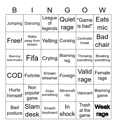 gamer rage bingo Card