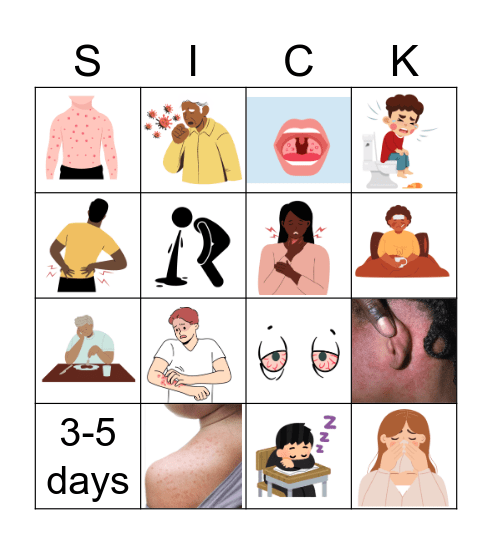 Measles symptoms Bingo Card