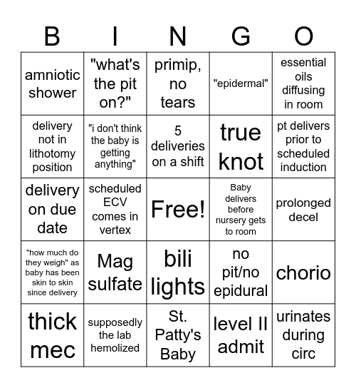 March OB Bingo Card
