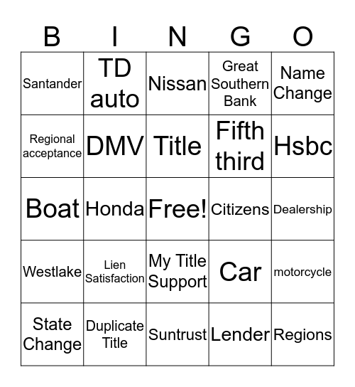My Title Support bingo Card