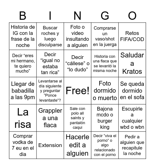 Bingonge Bingo Card