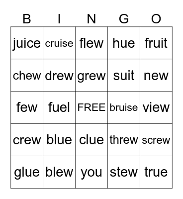 Long u Vowel Team Bingo Card
