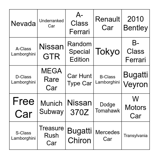 Asphalt 8 Bingo (Find The Stuff) Bingo Card