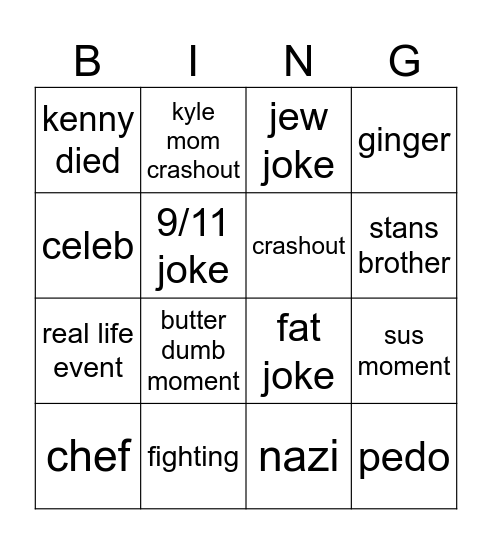 south park Bingo Card