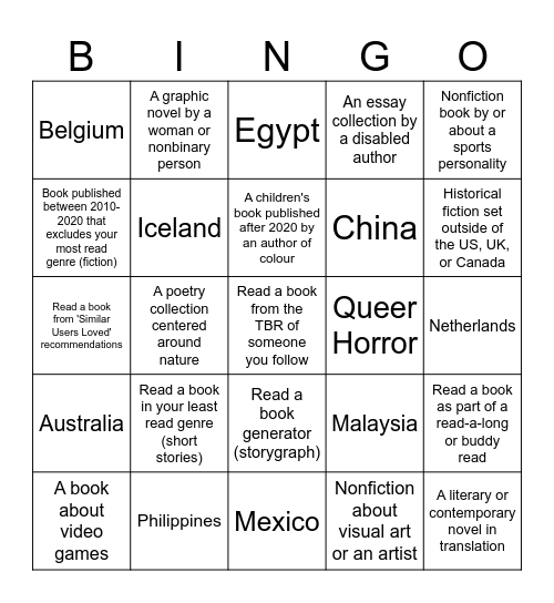 2025 Book BINGO #1 Bingo Card