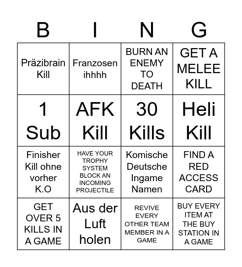 WARZONE BINGO Card