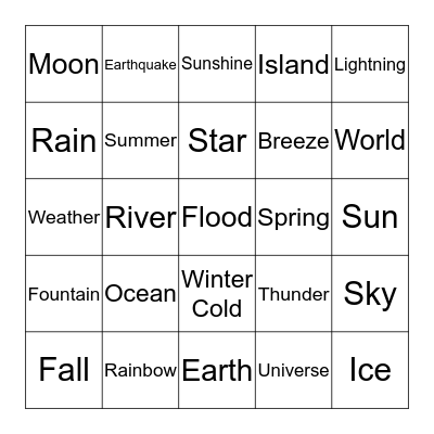 ASL Bingo: Nature Bingo Card