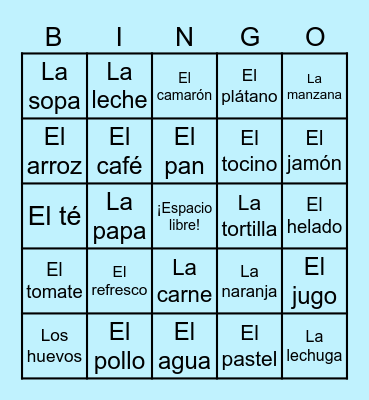 La comida y la bebida Bingo Card