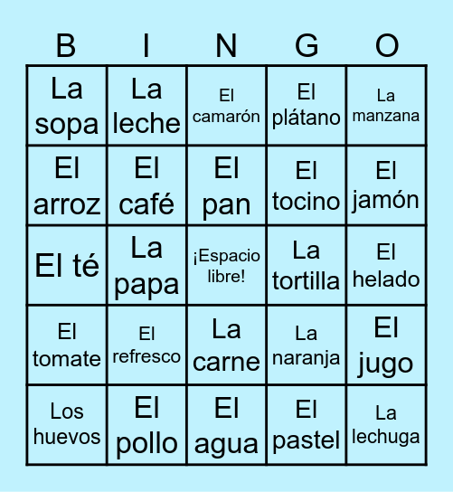 La comida y la bebida Bingo Card