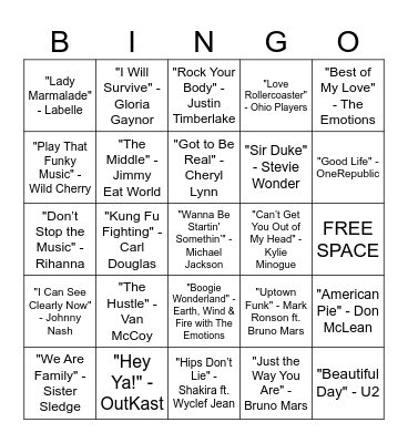 SINGO Musical Bingo Card