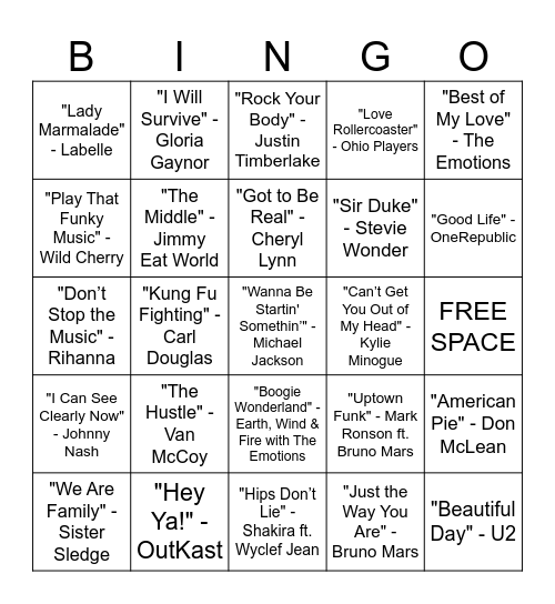SINGO Musical Bingo Card