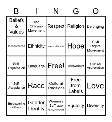 Embracing Our Identity Bingo Card
