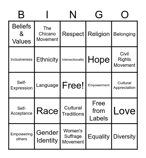 Embracing Our Identity Bingo Card