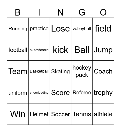 Sports Bingo Card