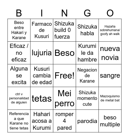Ep 100 kanojosShizuka Bingo Card