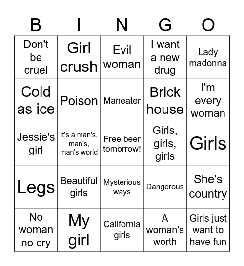 Women Bingo Card