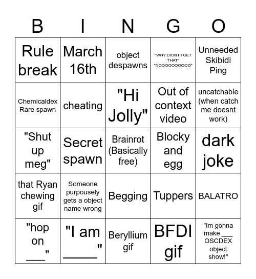 oscdex bingo Card