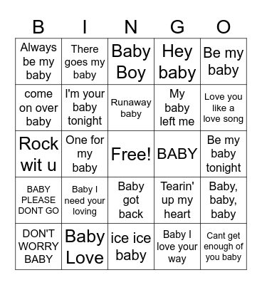 NAME THAT BABY TUNE Bingo Card