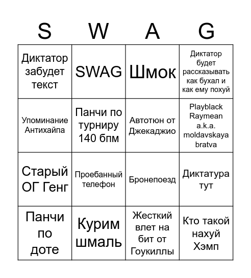 OG vs Diktator Bingo Card