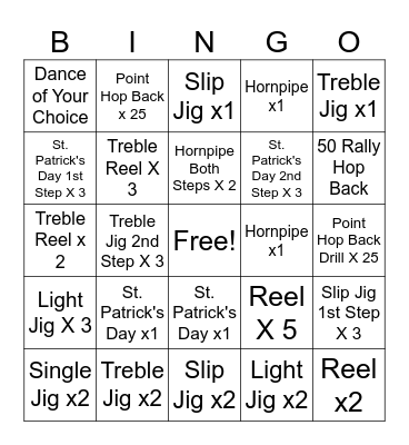 Caoilinn's Dance Practice Bingo Card