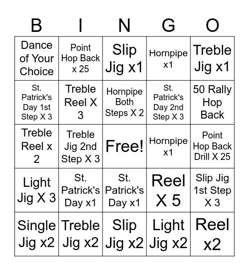 Caoilinn's Dance Practice Bingo Card