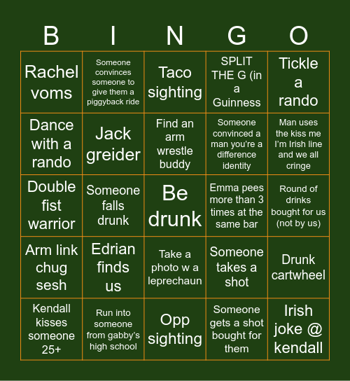 DUBLIN ☘️🇮🇪🍻 Bingo Card