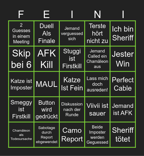 Among Us Bruchbingo Card