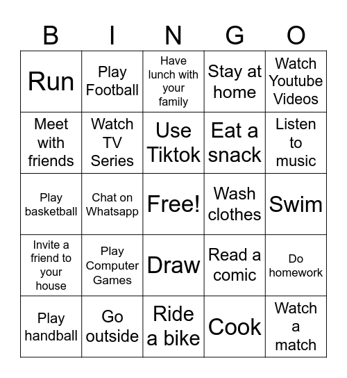 Weekend plans to ask! Bingo Card
