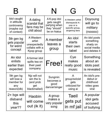 Prediction bingo Card