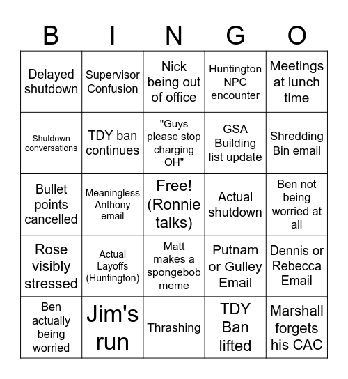 3/10/25 USACE Bingo Card