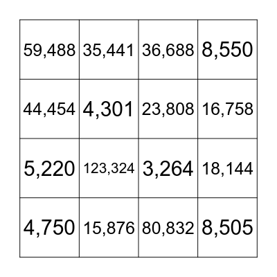 Multiplication Bingo Card