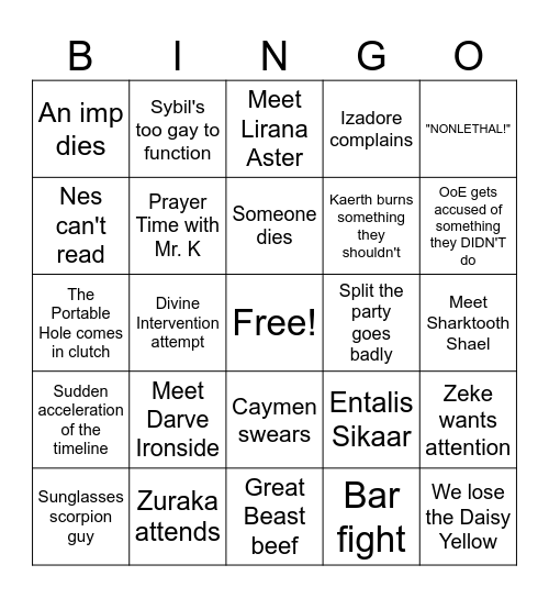 Call of the Nine Bingo Card