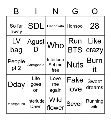 @bangtanbigirlie Bingo Card